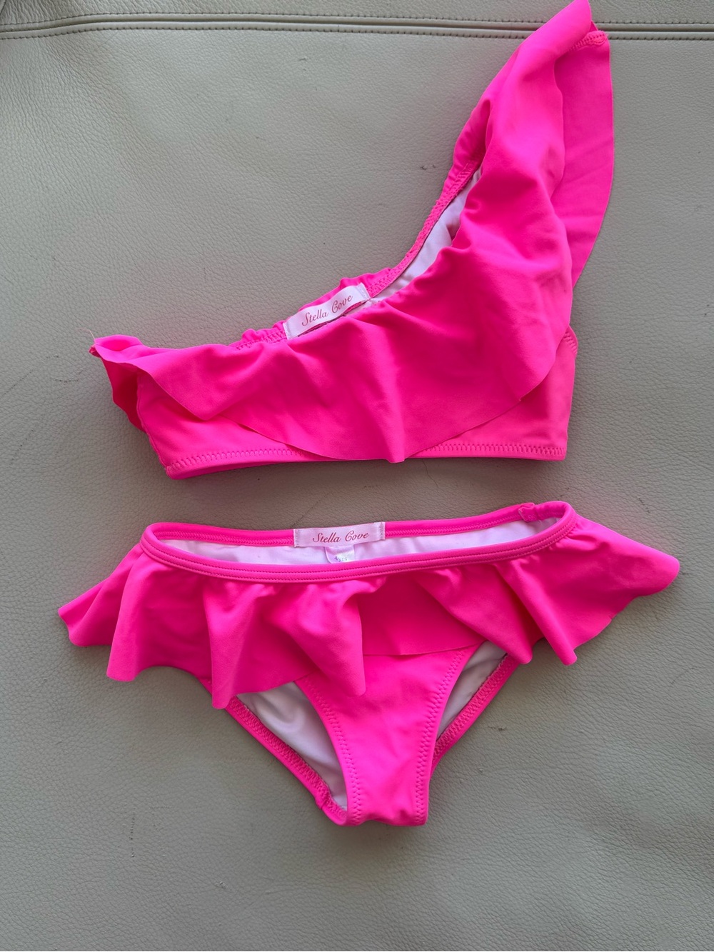STELLA COVE Toddler McCartney Hot Pink One Shoulder Bikini Swimsuit 4-5